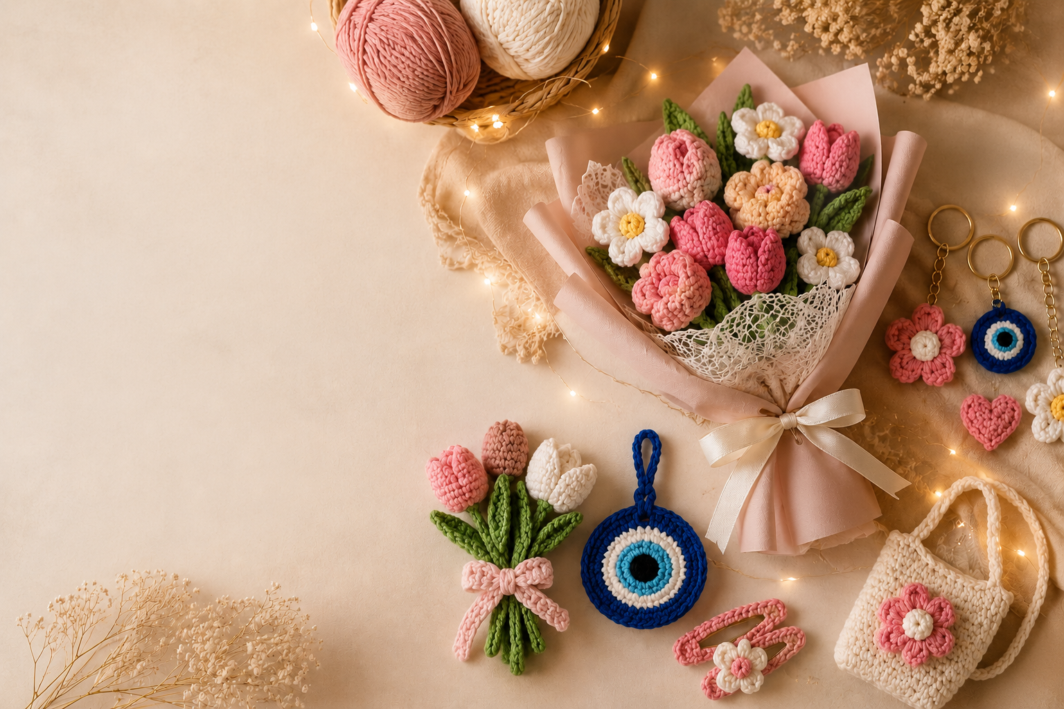 A handmade crochet bouquet — replace with a real hero photo
